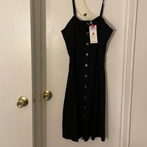 Black Sleeveless Dress Brown Buttons